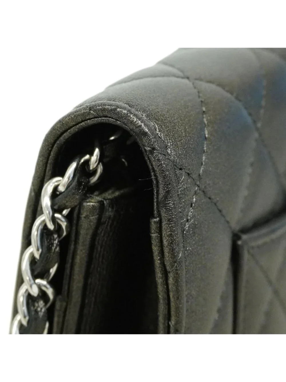 Chanel Wallet on Chain Quilted Lambskin Gray Silver Shoulder Bag
